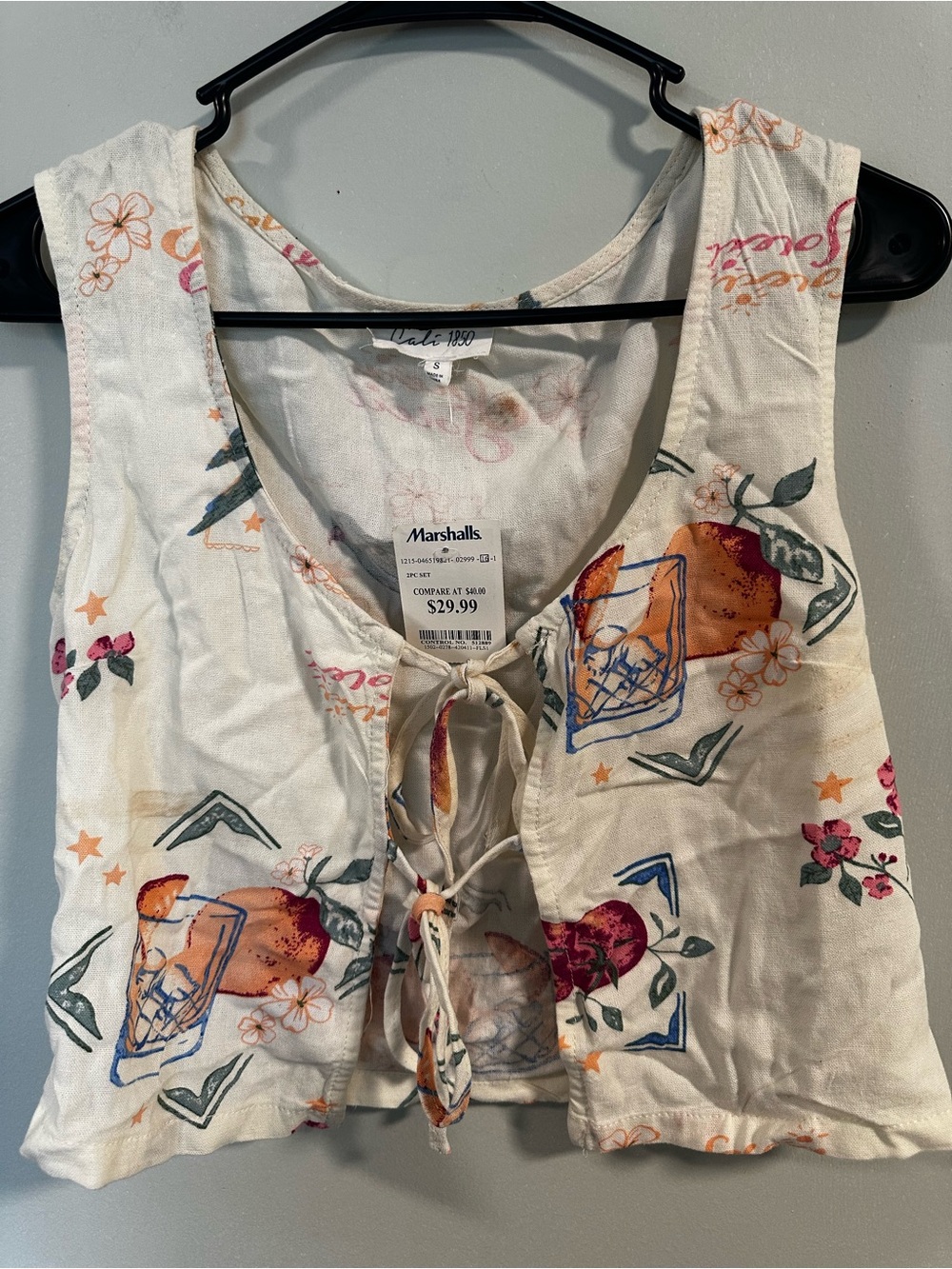 Tie-Front Floral Crop Vest - White